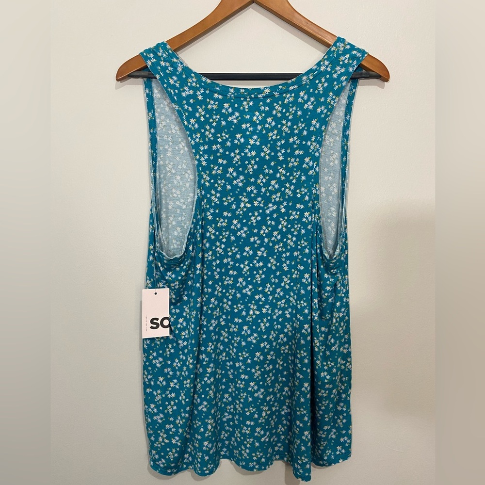*NWT* Juniors' SO® Relaxed Scoopneck Tank Top Teal Ditsy Floral Size XL - Picture 5 of 6